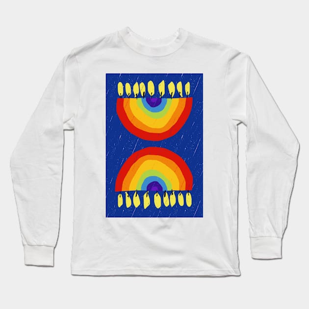 Rainbow Chanukiah Dark Blue Print Long Sleeve T-Shirt by TillaCrowne